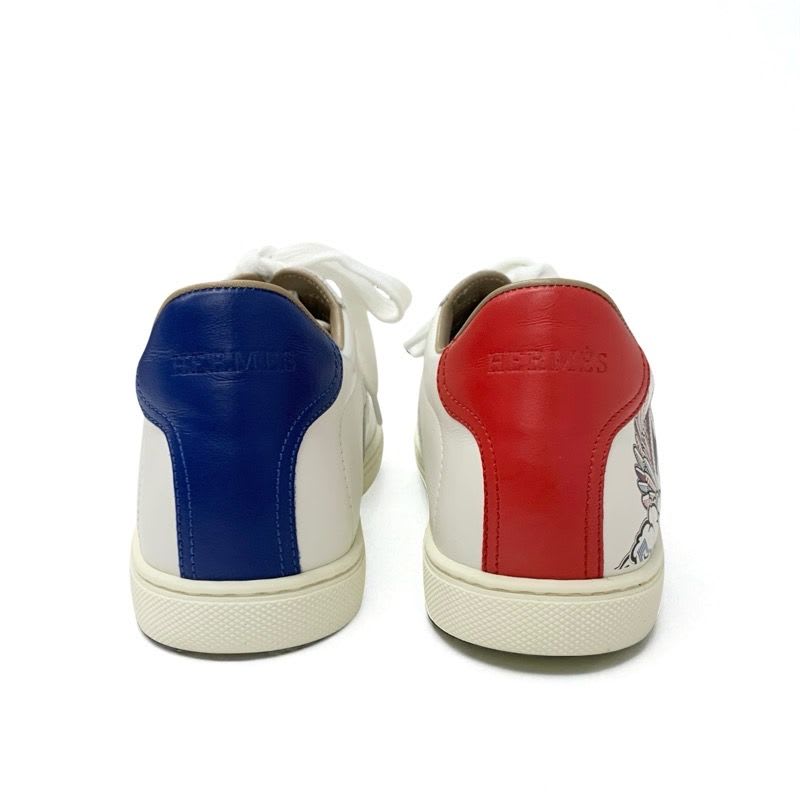 Hermes Quicker Sneakers Shoes Leather White Red Blue Pegase Pegasus