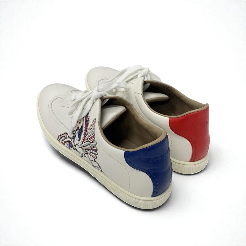 Hermes Quicker Sneakers Shoes Leather White Red Blue Pegase Pegasus