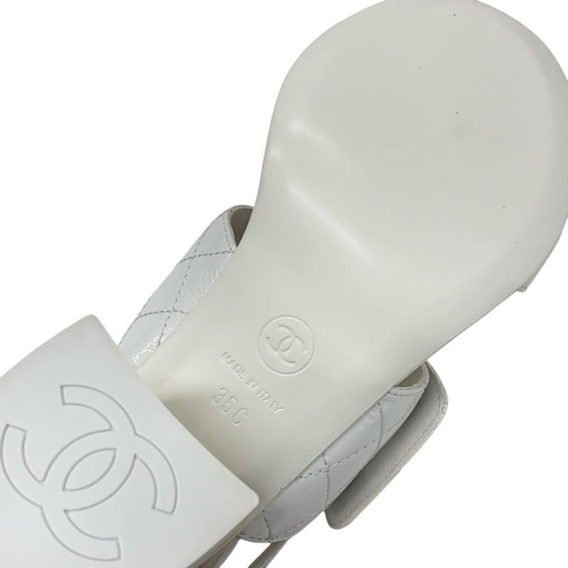 Chanel Sandals Shoes Patent White Gold Matelasse Coco Mark Turnlock Strap