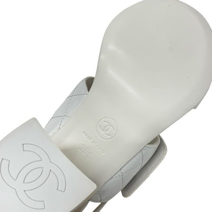 Chanel Sandals Shoes Patent White Gold Matelasse Coco Mark Turnlock Strap