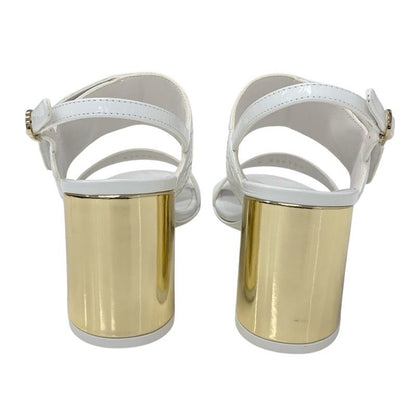 Chanel Sandals Shoes Patent White Gold Matelasse Coco Mark Turnlock Strap