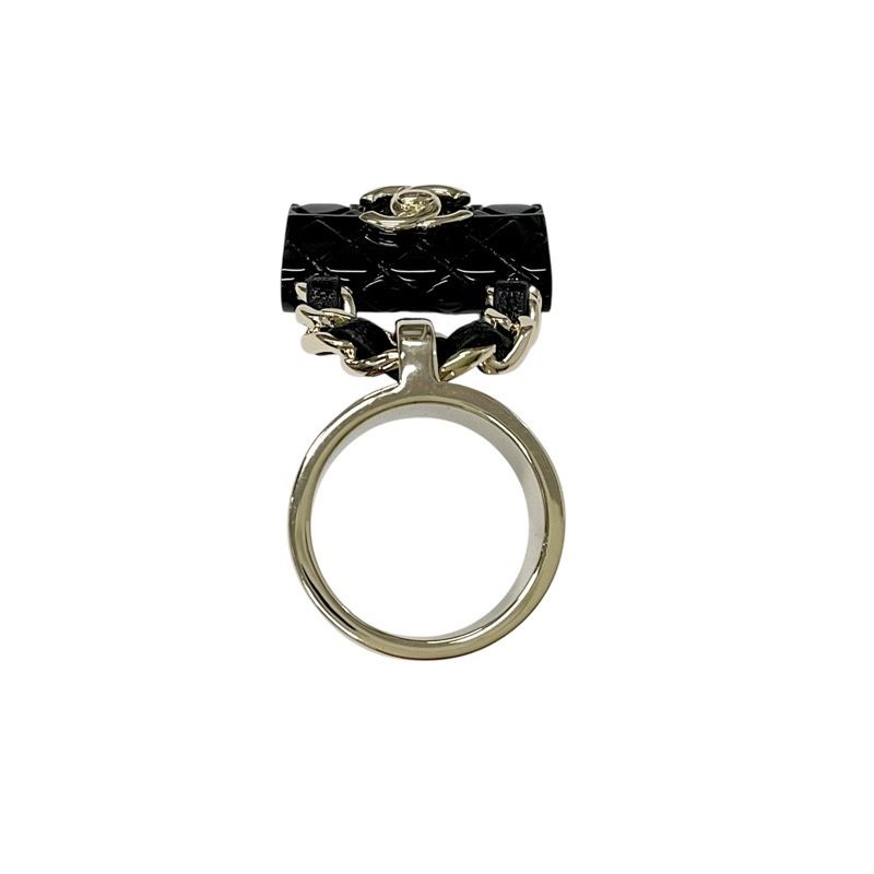 Chanel Ring Gold Black Coco Mark Matelasse Bag Charm