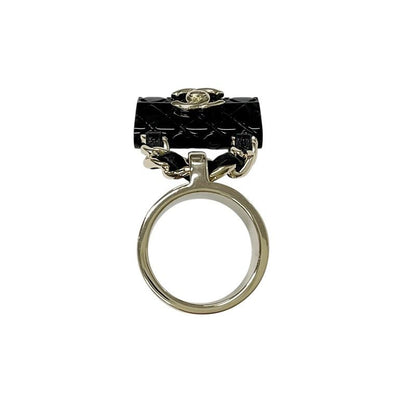 Chanel Ring Gold Black Coco Mark Matelasse Bag Charm