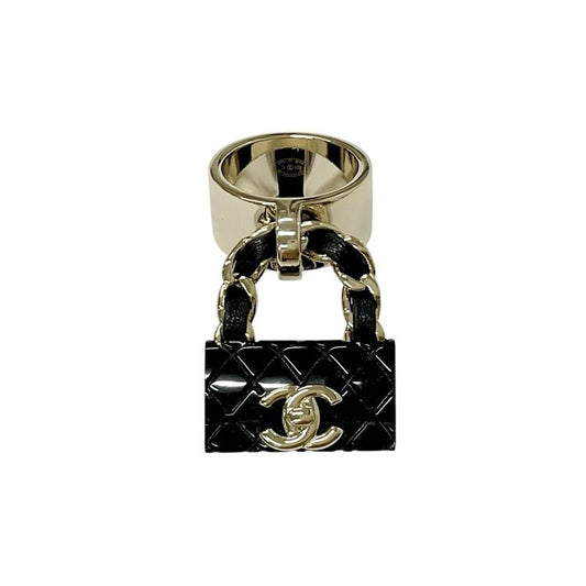 Chanel Ring Gold Black Coco Mark Matelasse Bag Charm