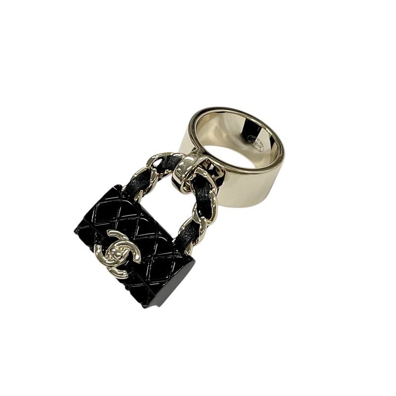 Chanel Ring Gold Black Coco Mark Matelasse Bag Charm