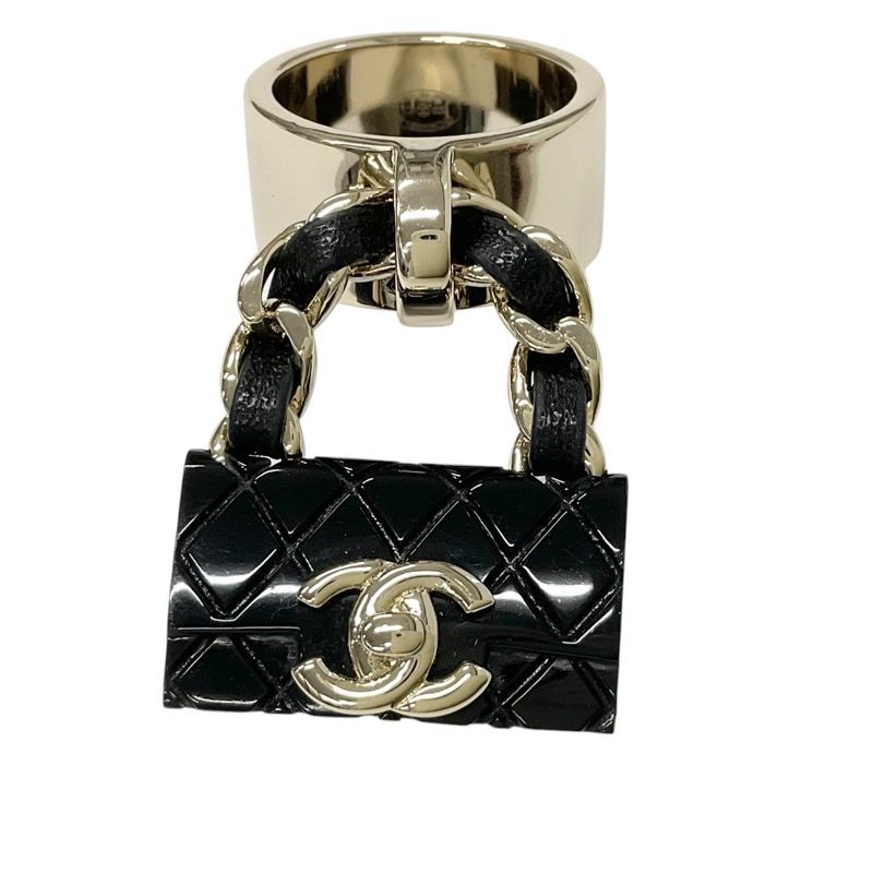 Chanel Ring Gold Black Coco Mark Matelasse Bag Charm