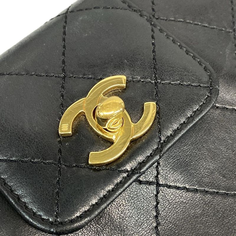 Chanel Shoulder Bag Wild Stitch Black Silver Hardware Leather