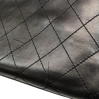 Chanel Shoulder Bag Wild Stitch Black Silver Hardware Leather