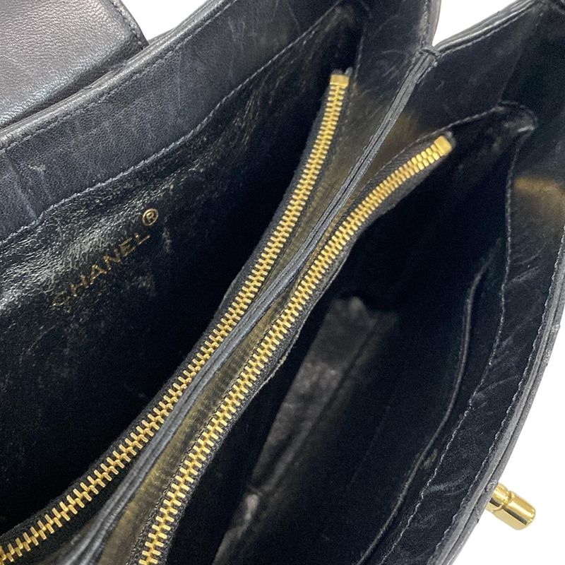 Chanel Shoulder Bag Wild Stitch Black Silver Hardware Leather