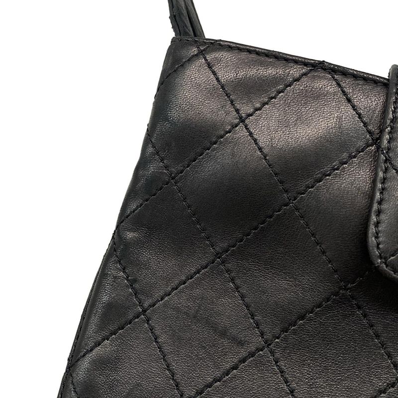 Chanel Shoulder Bag Wild Stitch Black Silver Hardware Leather