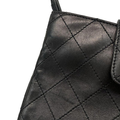 Chanel Shoulder Bag Wild Stitch Black Silver Hardware Leather