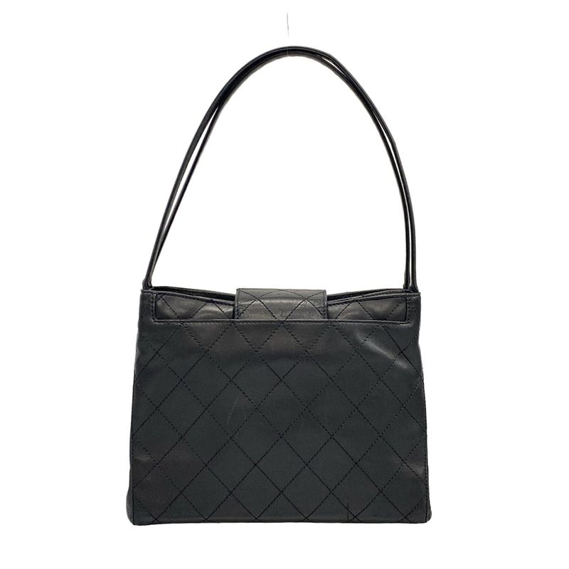 Chanel Shoulder Bag Wild Stitch Black Silver Hardware Leather