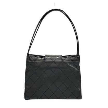 Chanel Shoulder Bag Wild Stitch Black Silver Hardware Leather