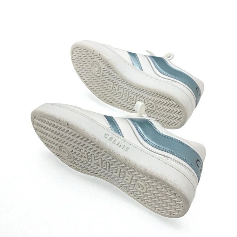 Celine Sneakers Shoes Leather White Blue Logo