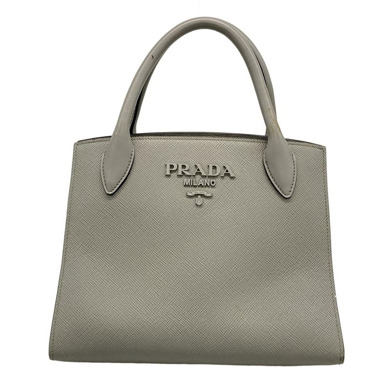 Prada Tote Monochrome Bag 1ba156 Gray Leather