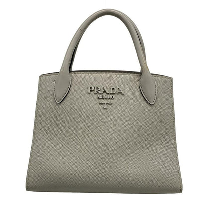 Prada Tote Monochrome Bag 1ba156 Gray Leather
