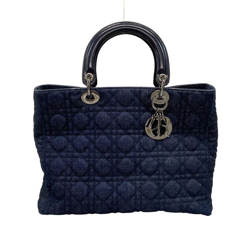 Dior Christian Dior Handbag Lady Dior Large Bag Navy Leather