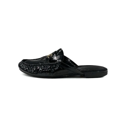 Chanel Flat Shoes Patent Black Here Mark Mules