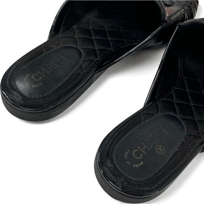 Chanel Flat Shoes Patent Black Here Mark Mules