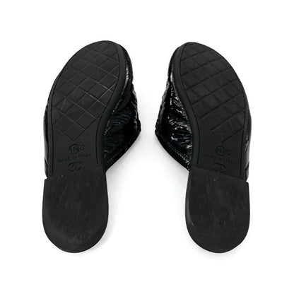 Chanel Flat Shoes Patent Black Here Mark Mules