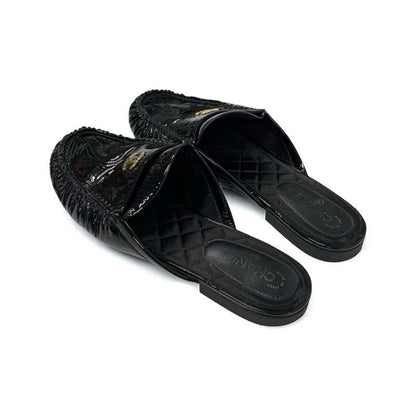 Chanel Flat Shoes Patent Black Here Mark Mules
