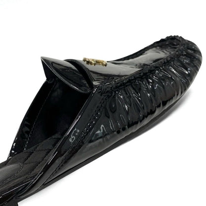 Chanel Flat Shoes Patent Black Here Mark Mules