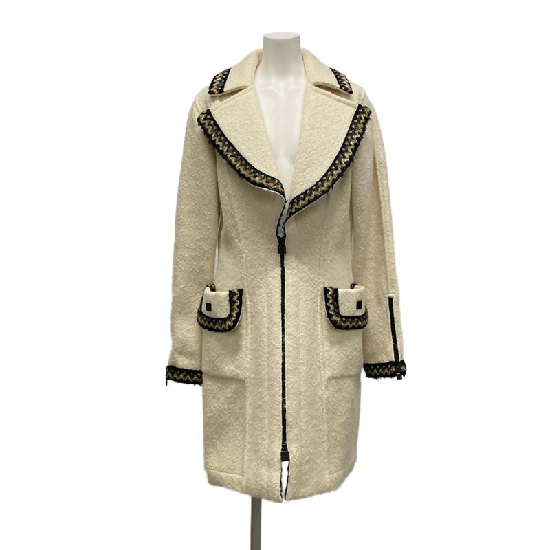Chanel Coat Size 38 M Women's Sport Line P29214 Ivory X Black X Brown Zip Up