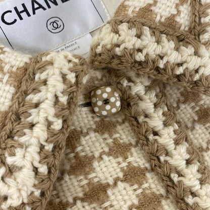 Chanel Coat Size 36 S Women - P16535 Ivory and Brown Long Sleeves Knit Fall