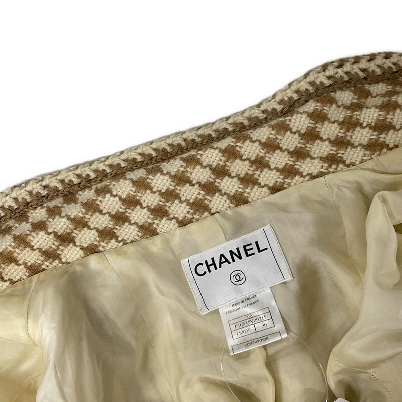 Chanel Coat Size 36 S Women - P16535 Ivory and Brown Long Sleeves Knit Fall
