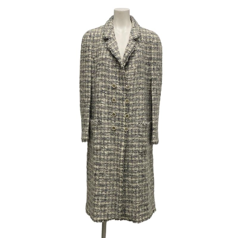 Chanel Coat Size 40 M Women - P26899 White and Gray Long Sleeves Tweed Lamé