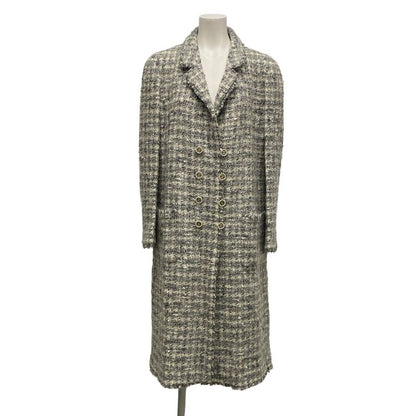 Chanel Coat Size 40 M Women - P26899 White and Gray Long Sleeves Tweed Lamé