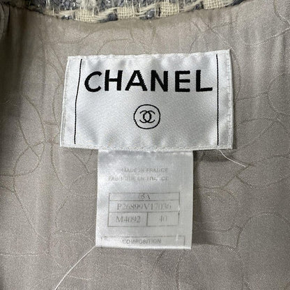 Chanel Coat Size 40 M Women - P26899 White and Gray Long Sleeves Tweed Lamé