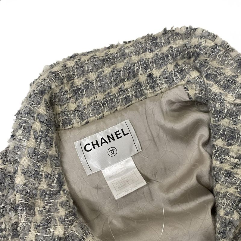 Chanel Coat Size 40 M Women - P26899 White and Gray Long Sleeves Tweed Lamé