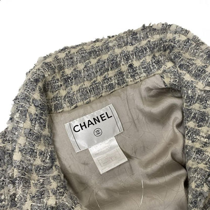 Chanel Coat Size 40 M Women - P26899 White and Gray Long Sleeves Tweed Lamé