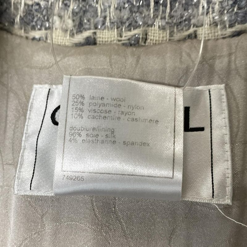 Chanel Coat Size 40 M Women - P26899 White and Gray Long Sleeves Tweed Lamé