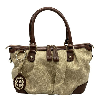 Gucci Sookie Handbag in GG Pattern 247902 Beige Ivory and Dark Brown Leather