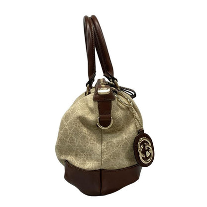 Gucci Sookie Handbag in GG Pattern 247902 Beige Ivory and Dark Brown Leather