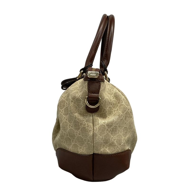 Gucci Sookie Handbag in GG Pattern 247902 Beige Ivory and Dark Brown Leather