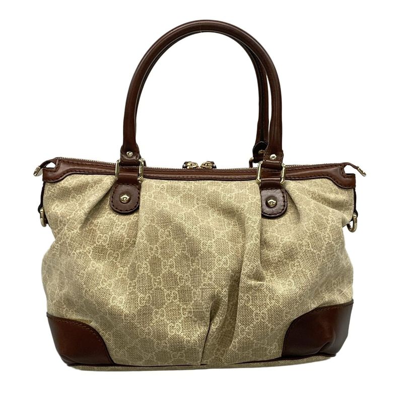 Gucci Sookie Handbag in GG Pattern 247902 Beige Ivory and Dark Brown Leather
