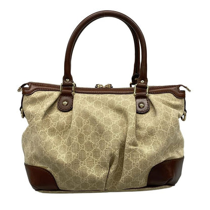 Gucci Sookie Handbag in GG Pattern 247902 Beige Ivory and Dark Brown Leather