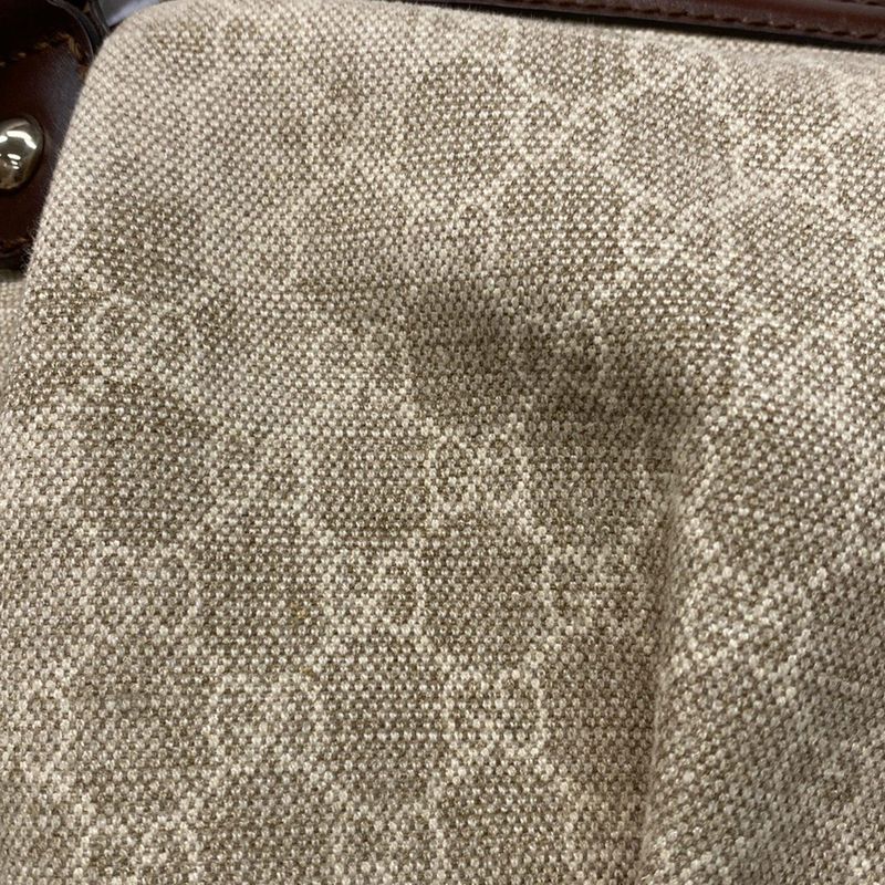 Gucci Sookie Handbag in GG Pattern 247902 Beige Ivory and Dark Brown Leather