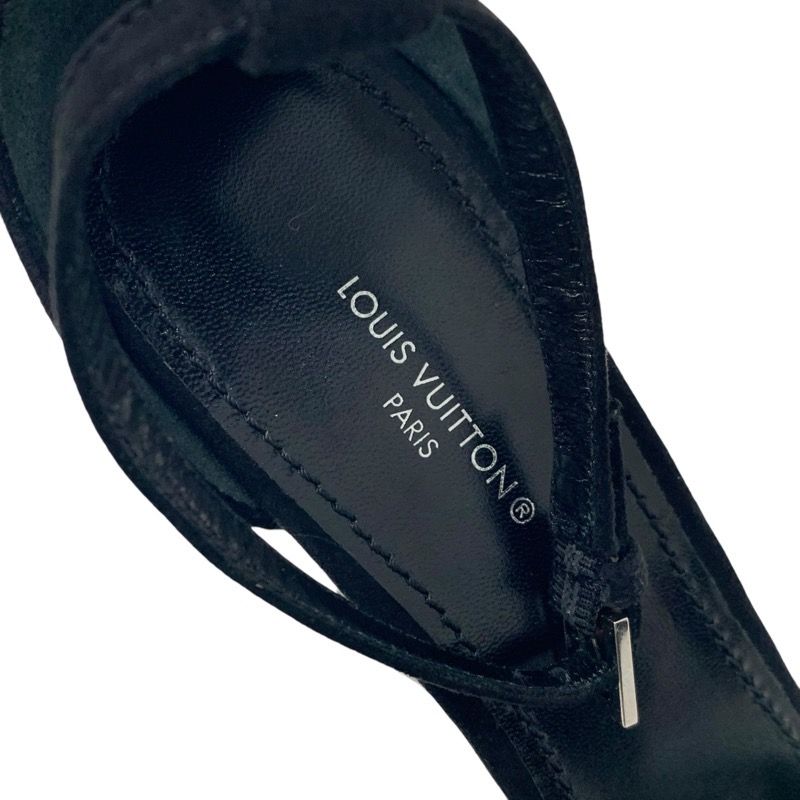 Louis Vuitton Appeal Line Monogram Sandals Shoes Suede Black Silver Rhinestone