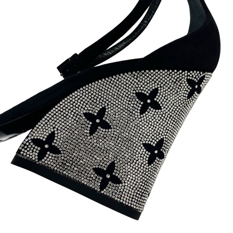 Louis Vuitton Appeal Line Monogram Sandals Shoes Suede Black Silver Rhinestone