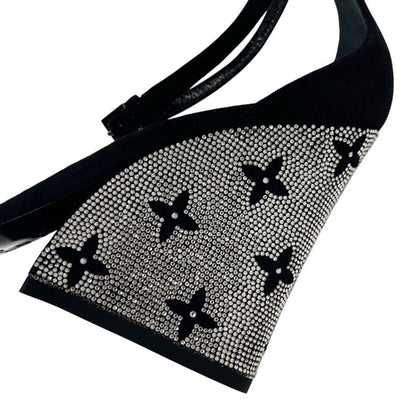 Louis Vuitton Appeal Line Monogram Sandals Shoes Suede Black Silver Rhinestone