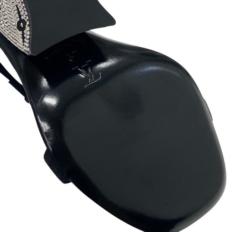 Louis Vuitton Appeal Line Monogram Sandals Shoes Suede Black Silver Rhinestone