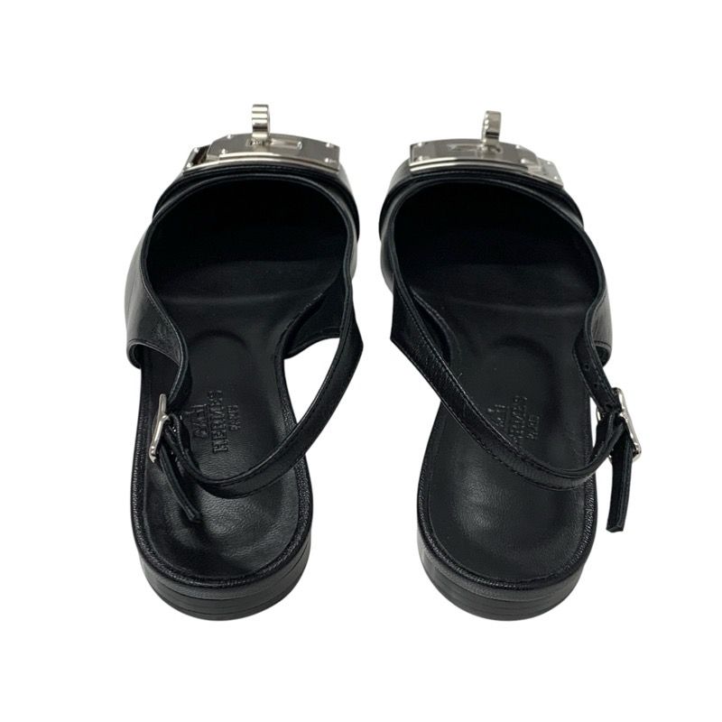 Hermes Innocent Flat Shoes Leather Black Silver Unused Ballet Shoes Kelly