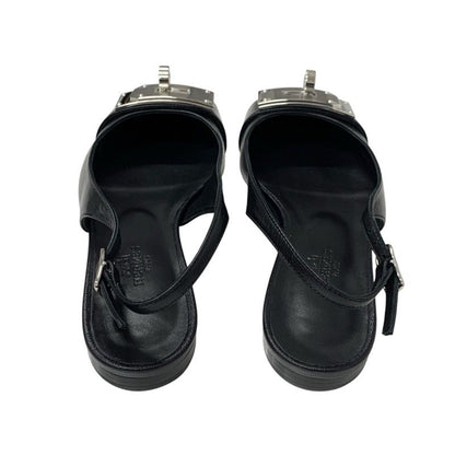 Hermes Innocent Flat Shoes Leather Black Silver Unused Ballet Shoes Kelly