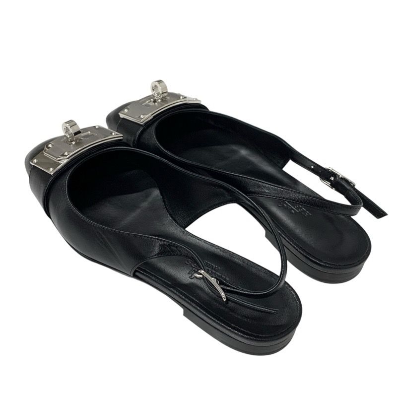 Hermes Innocent Flat Shoes Leather Black Silver Unused Ballet Shoes Kelly