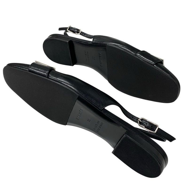 Hermes Innocent Flat Shoes Leather Black Silver Unused Ballet Shoes Kelly