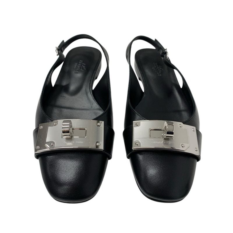 Hermes Innocent Flat Shoes Leather Black Silver Unused Ballet Shoes Kelly